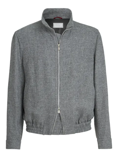 Brunello Cucinelli stand collar hopsack outerwear jacket Grey MZ4036580C032