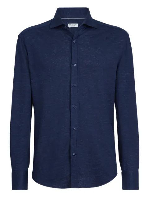 Brunello Cucinelli spread-collar jersey shirt Blue MR8276686C006