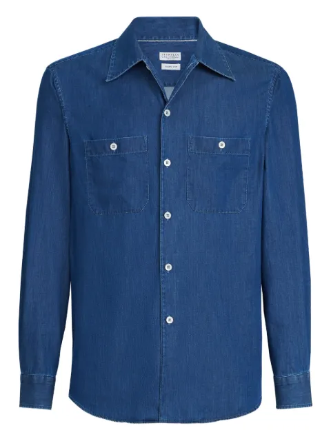 Brunello Cucinelli chest-pockets long-sleeve shirt Blue MR6830658C003