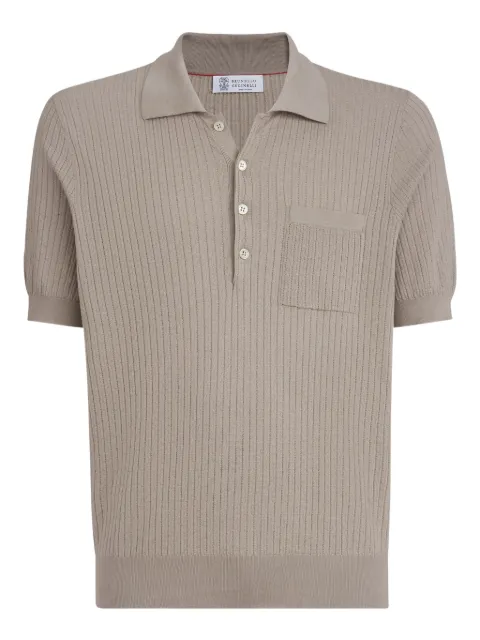 Brunello Cucinelli textured-rib chest-pocket button-fastening polo shirt Neutrals M29806205C7946