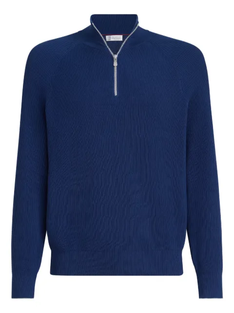 Brunello Cucinelli zip cotton sweater Blue M29400104COZ76