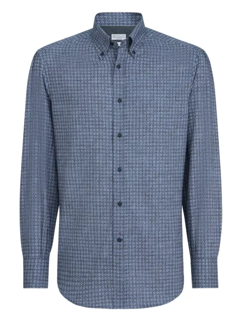 Brunello Cucinelli flower-print button-down collar shirt Blue MA6910038C003