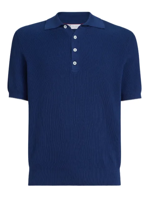 Brunello Cucinelli cotton half English rib knit polo shirt Blue M29400025COZ76
