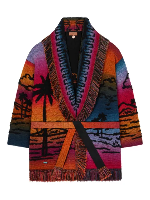 Alanui Sunset Stories fringed cardi-coat Black LWHB064R26KNI0108410