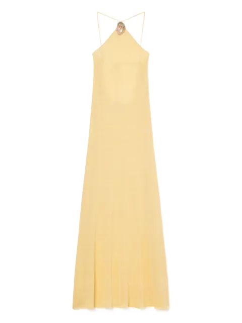 Alanui halterneck sleeveless maxi dress Yellow LWHI062R26KNI0011919