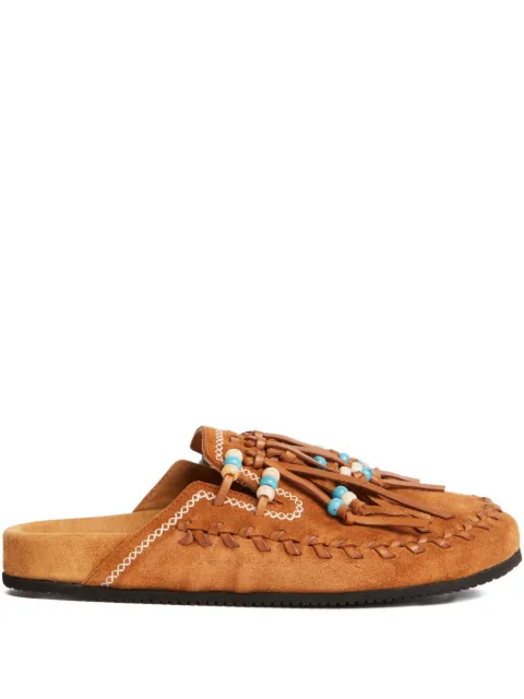 Alanui The Journey beaded flat mules Brown LWIJ006R26LEA0016000