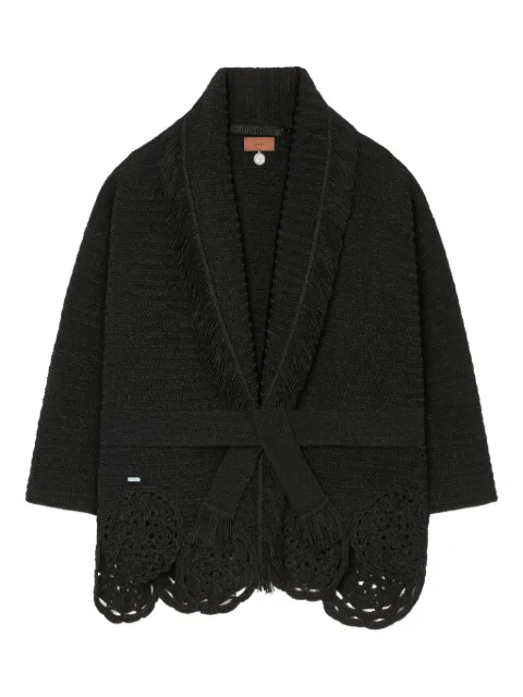 Alanui Island Memories fringed cardi-coat Black LWHB064R26KNI0111010