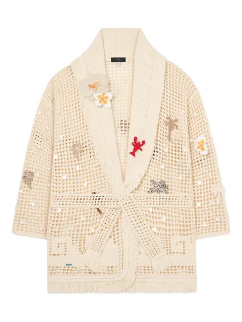 Alanui Where The Waves Begins appliqué fringed cardi-coat Neutrals LWHB064R26KNI0130F0F