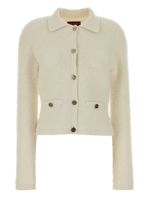 Gucci long-sleeve collared-neckline cardigan Neutrals 824784XKETK