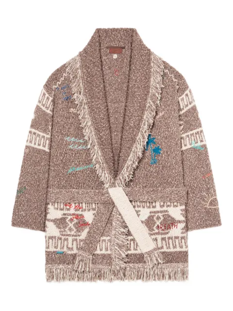 Alanui Written By The Ocean fringed patterned cardi-coat Brown LWHB064R26KNI0226096