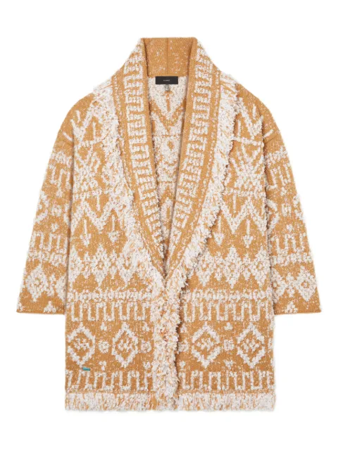 Alanui Send Beat geometric-pattern fringed cardi-coat Neutrals LWHB064R26KNI0041704
