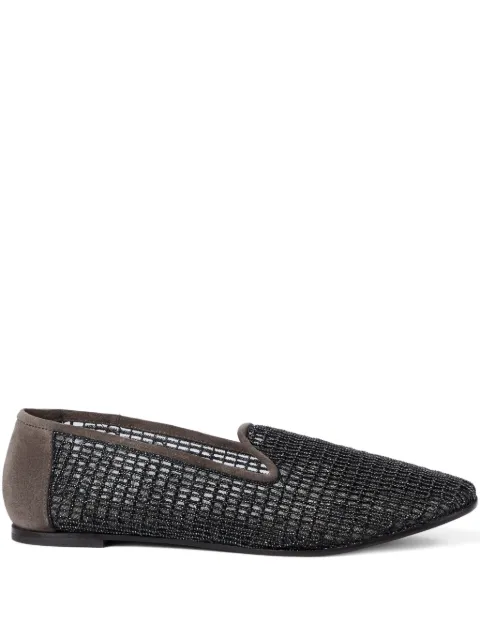 Brunello Cucinelli monili embroidered net loafers Brown MZSFC3172C8769