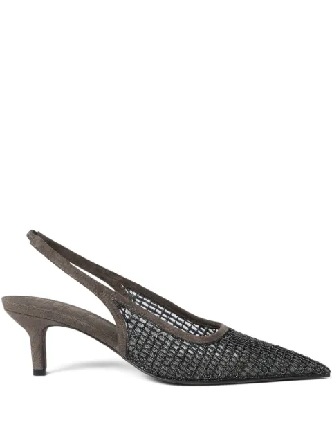 Brunello Cucinelli net embroidery slingback pumps Black MZSFC3215C8769