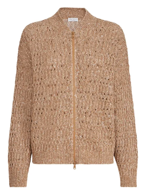 Brunello Cucinelli sequin braided zipped-cardigan Brown MCO564706C8585