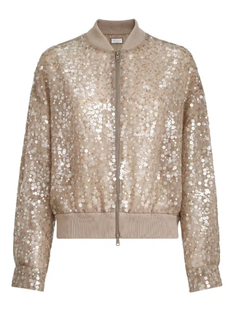 Brunello Cucinelli sequin-embroidery bomber jacket Neutrals MF940BW806C8909