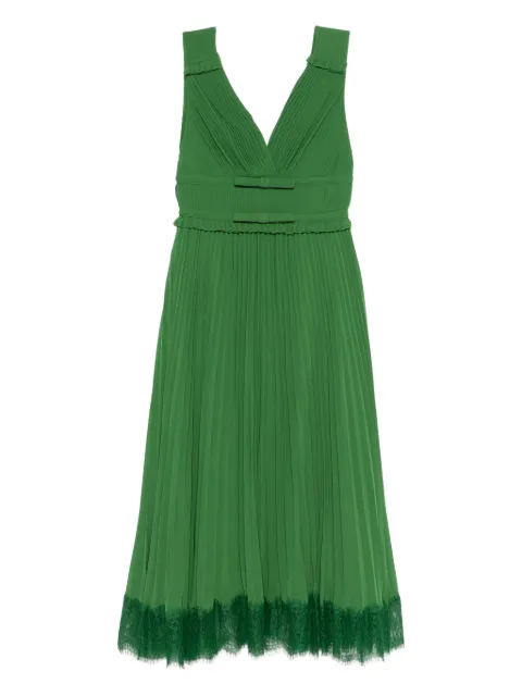 Self-Portrait Bow Pleated Dress Green RS26215M