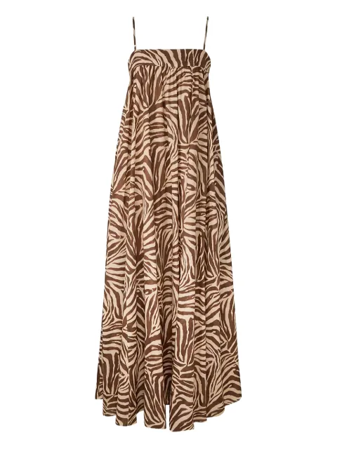 ZIMMERMANN Wanderlust zebra-print midi dress Brown 6885DRS262