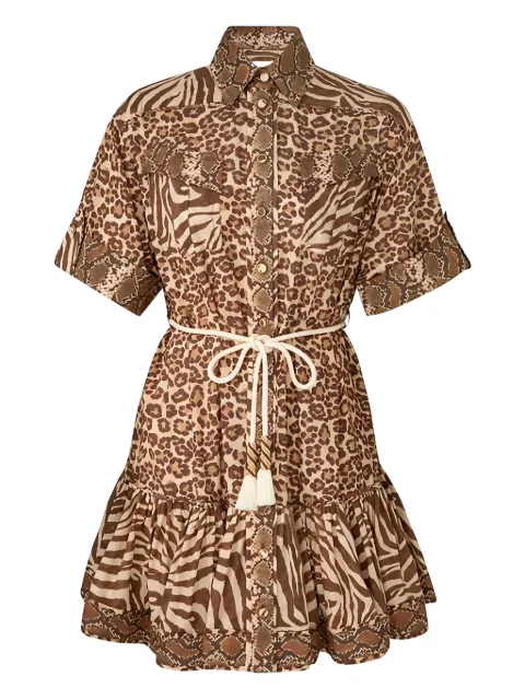 ZIMMERMANN animal-print ruffled mini dress Brown 5759DRS262