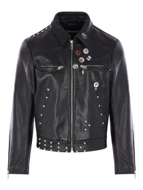Enfants Riches Déprimés Studded graphic leather jacket Black 030542BLACK