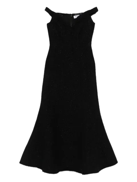 Self-Portrait off-shoulder boucle midi dress Black RS26075MB