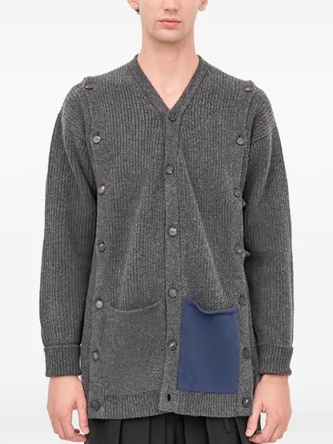 Setchu button-up contrast-pocket cardigan Grey BUTTONCARDIGANFW