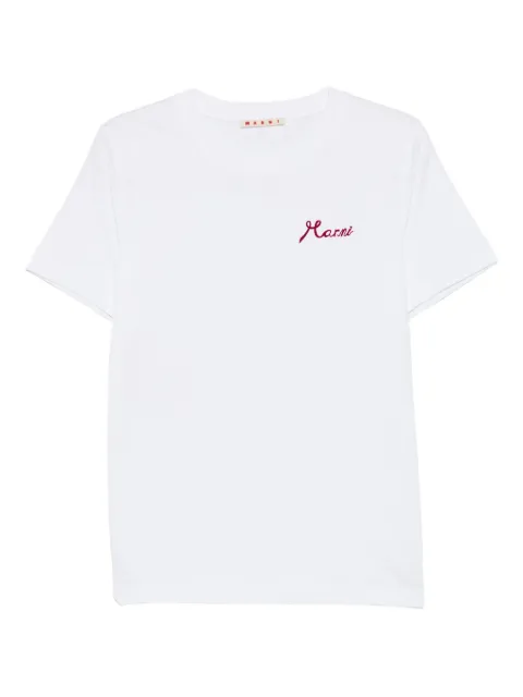 Marni white cotton T-shirt with flocked Marni logo White THJE0293PDUSCY81LOW01
