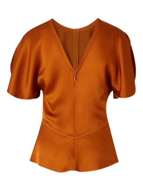 Victoria Beckham V-neck short-sleeve blouse Orange 1126WTP006579A71ACETATE29VISCOSE