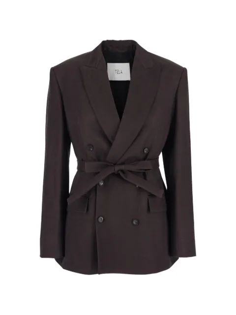 Tela double-breasted belted blazer Brown 060123010537N314