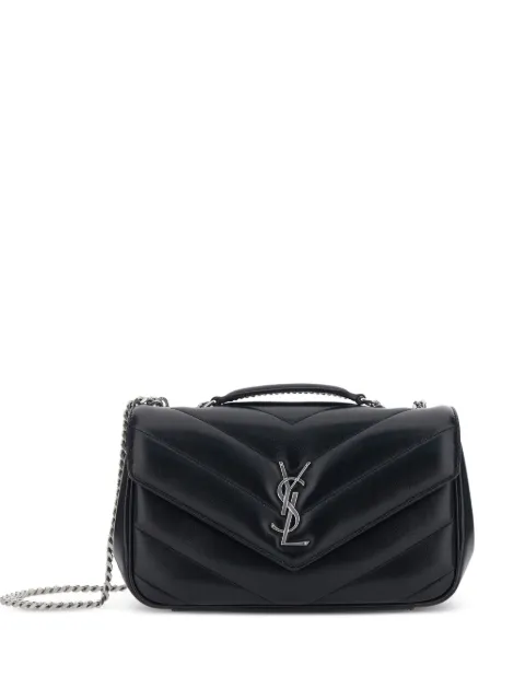 Saint Laurent small Loulou chevron logo-plaque shoulder bag Black 801437AAE4Y
