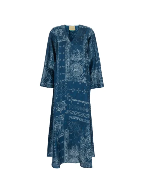 MOMONÌ Garcia V-neck patterned midi dress Blue 265MMODR005265MO01