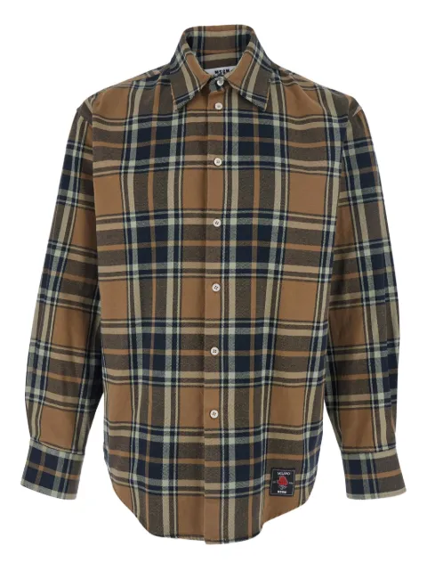 MSGM logo-patch check-pattern shirt Brown 3940ME11L25750024