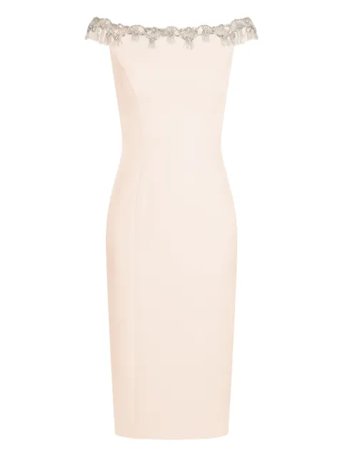 Jenny Packham Valorie beaded off-shoulder midi dress Neutrals JPEX388