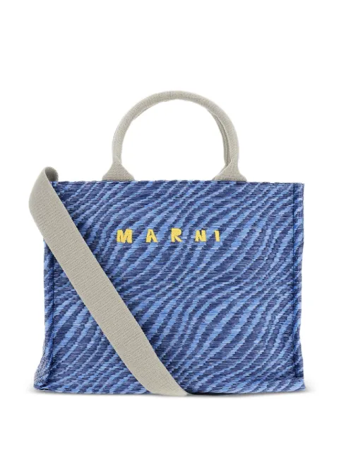 Marni wavy raffia-effect small tote bag Blue SHMP0077U7P9841