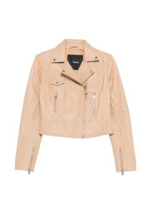 PINKO New Sensible zip-up leather jacket Neutrals 106247A32I