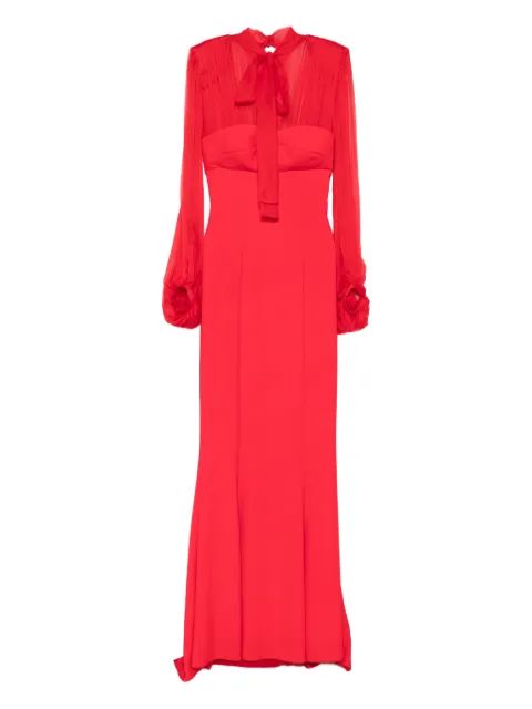 SILK LOVE & LACE Margot long-sleeve maxi dress Red 18R10