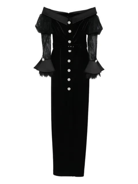 SILK LOVE & LACE Andrea button velvet maxi dress Black 18R21