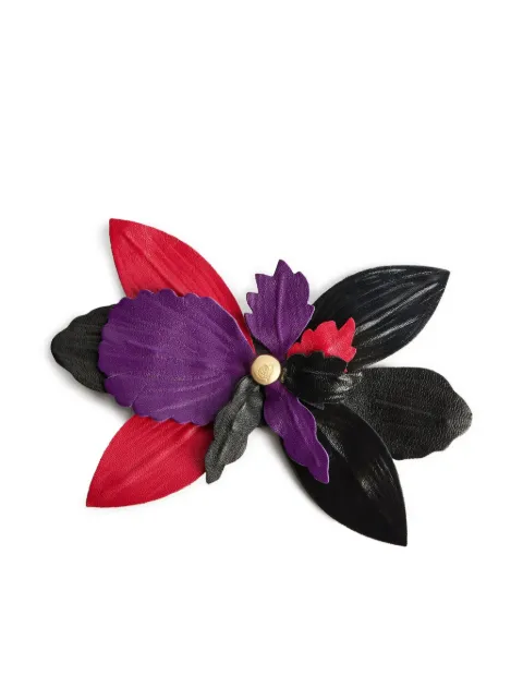 PUCCI leather flower brooch Black 5UAZ015U922
