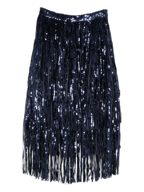 MIAU by Clara Rotescu Lay sequinned fringed midi skirt Blue LAY