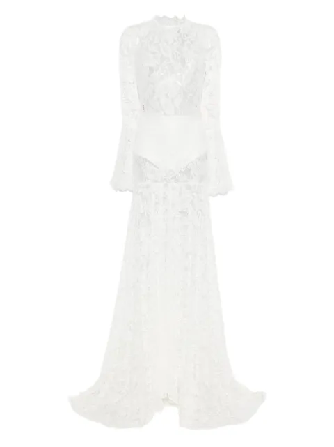 MIAU by Clara Rotescu lace flared maxi dress White WILDER
