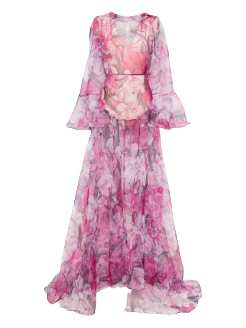 MIAU by Clara Rotescu ruffled floral maxi dress Pink MARIPOSA