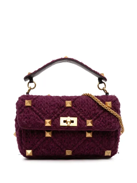 Valentino Garavani Pre-Owned 2018-2025 Large Knit Roman Stud satchel Purple FHQWE5QYFW4YE668