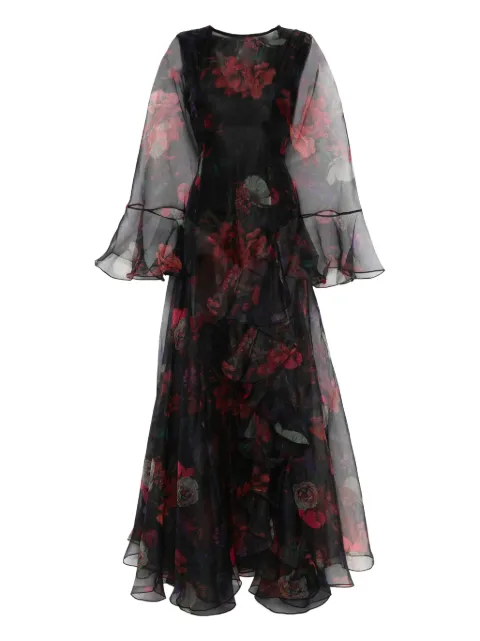 MIAU by Clara Rotescu ruffled floral maxi dress Black DIA