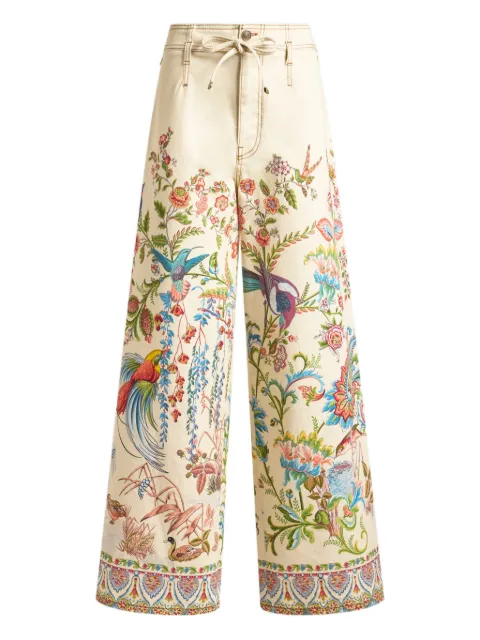 ETRO wide-leg jeans in bull denim with placed flora and fauna print Neutrals WRNB0006AKG53