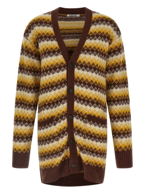 Auralee patterned-jacquard cardigan Red A25AC03ECBURGUNDYYELLOW