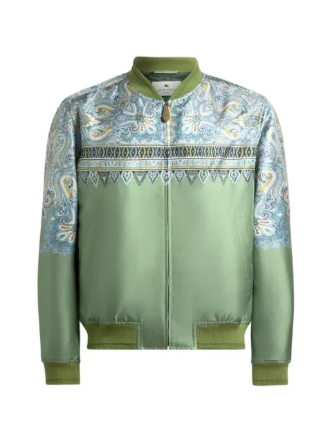 ETRO silk bomber jacket with placed pocket-square Paisley print Green MRBA001699SP1O2