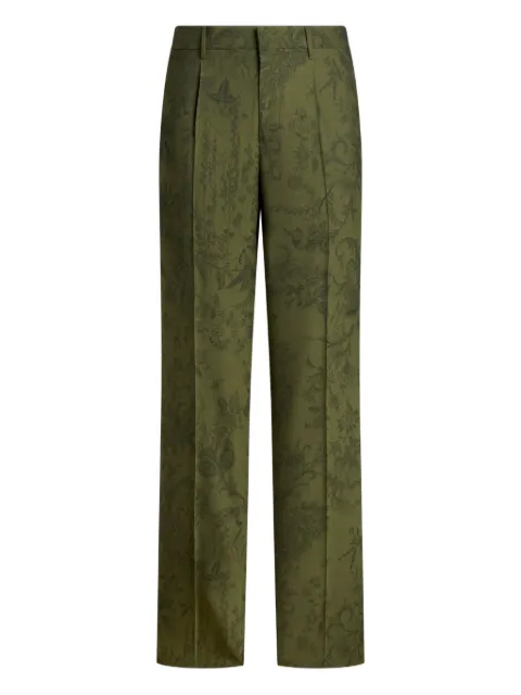 ETRO wool jacquard trousers with flora and fauna motif Green MRED002399TJ264