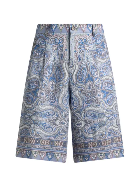 ETRO linen shorts with placed pocket-square Paisley print Blue MREB001499SP305
