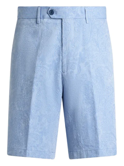 ETRO striped cotton jacquard shorts with floral Paisley motif Blue MREB000499TJ5E3