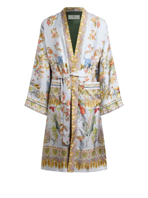 ETRO silk robe with placed flora and fauna print Blue MRBD000199SP1K2