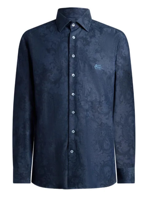 ETRO cotton denim shirt with leafy Paisley motif and Pegaso Blue MRIB000299SA5S6